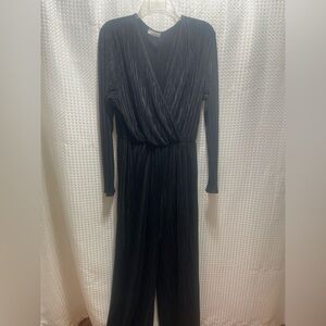 Rae Republic Women’s 1X Black Pleated Wide Leg Jumpsuit Long Sleeve
